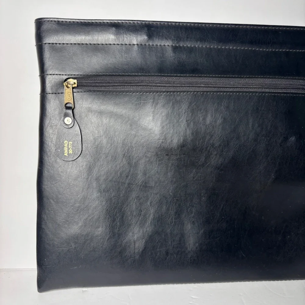 Vintage Cambridge Portfolio Briefcase OS Black Faux Leather Retractable Handles